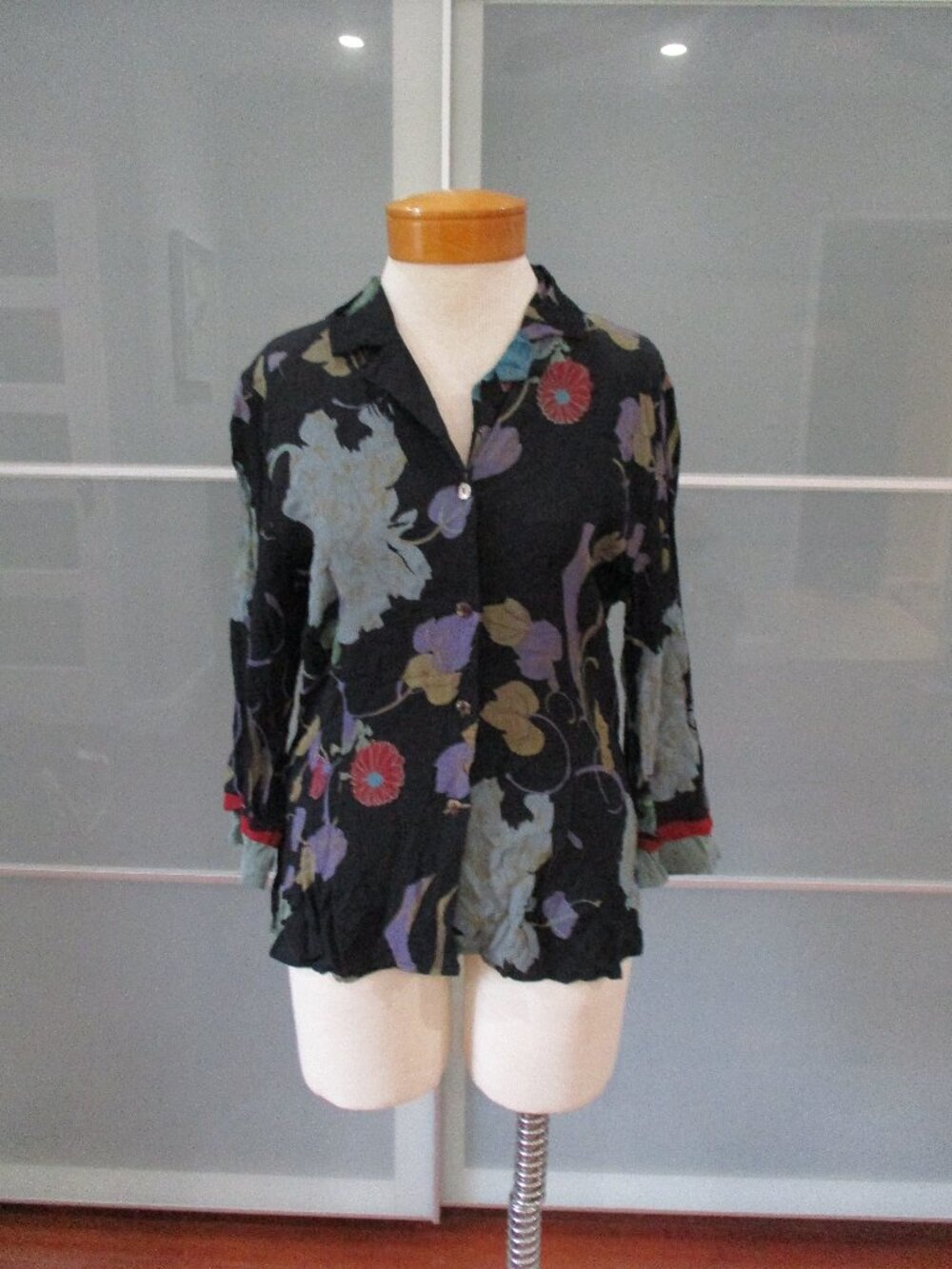 Citron Santa Monica 3/4 Sleeve Floral Print Button Front Blouse